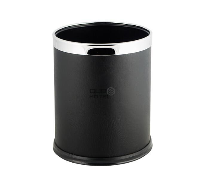 Papeleira Preta Tipo Pele 9L Com Aro Amovível